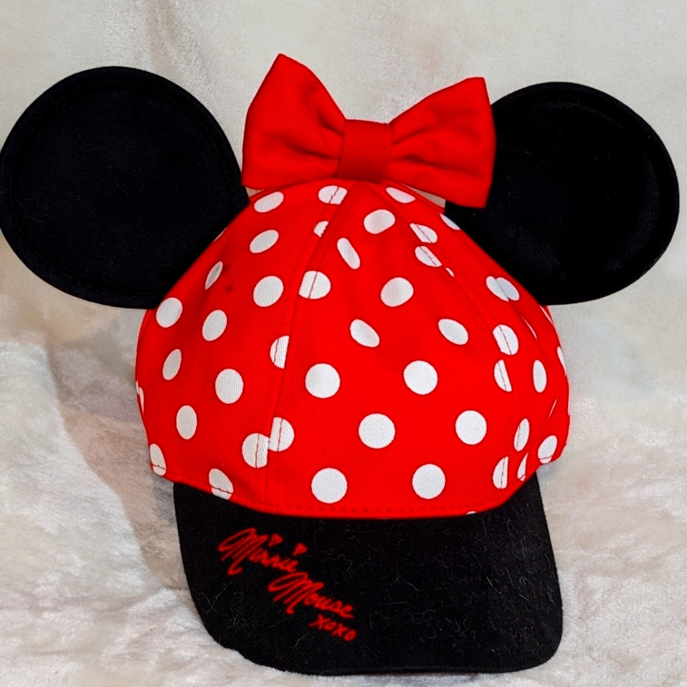 Disney Minnie Mouse Ears Trucker Hat Youth Size Polka Dots & Minnie Red Bow